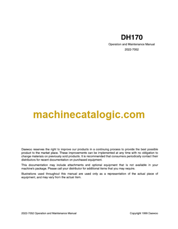 Daewoo DH170 Excavator Operation and Maintenance Manual (2022-7052)