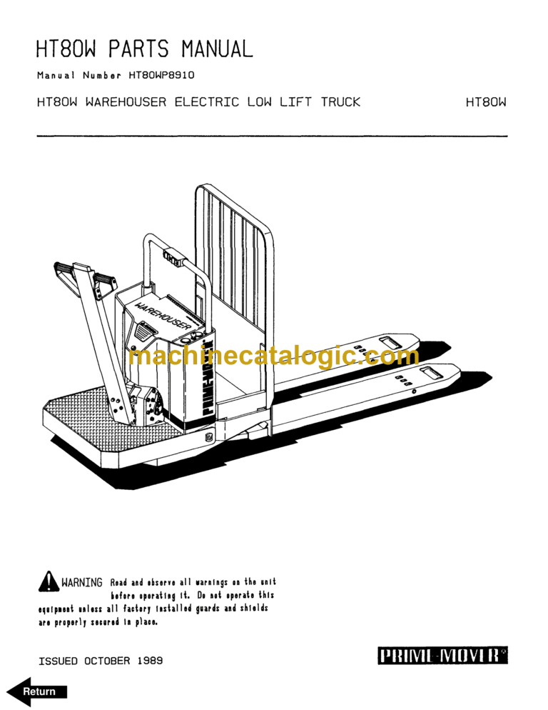 BT HT80W Hand Pallet Truck Operator and Parts Manual