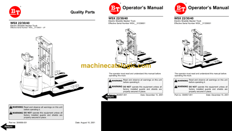 BT WSX22, WSX30, WSX40 Electric Straddle Stacker Operator and Parts Manual