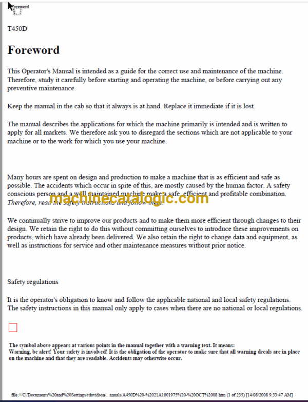 Volvo A450D Articulated Dump Truck Operators Manual