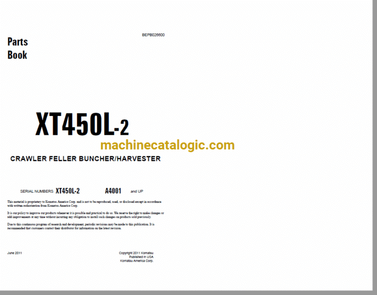 Komatsu XT450L-2 Crawler Feller Buncher, Harvester Parts Book (BEPB026600)