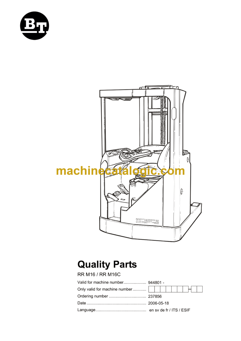 BT RR M16, RR M16C Reach Truck Quality Parts Manual
