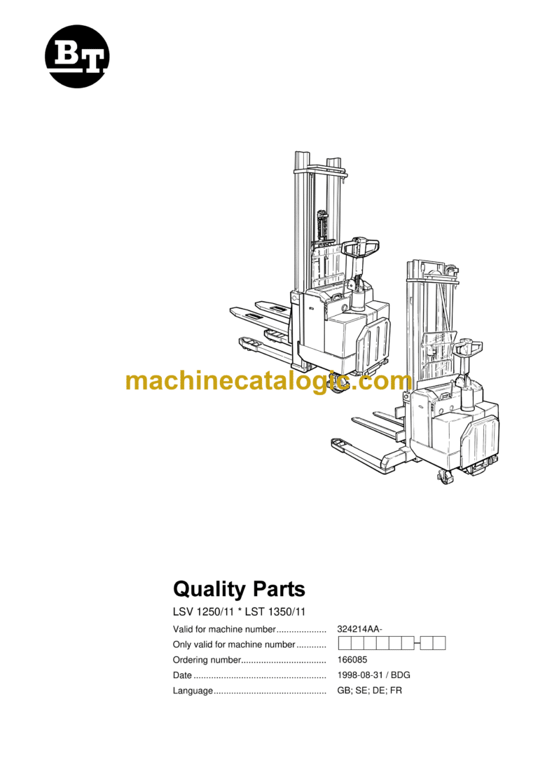 BT LSV1250-11, LST1350-11 Pedestrian Stacker Quality Parts Manual