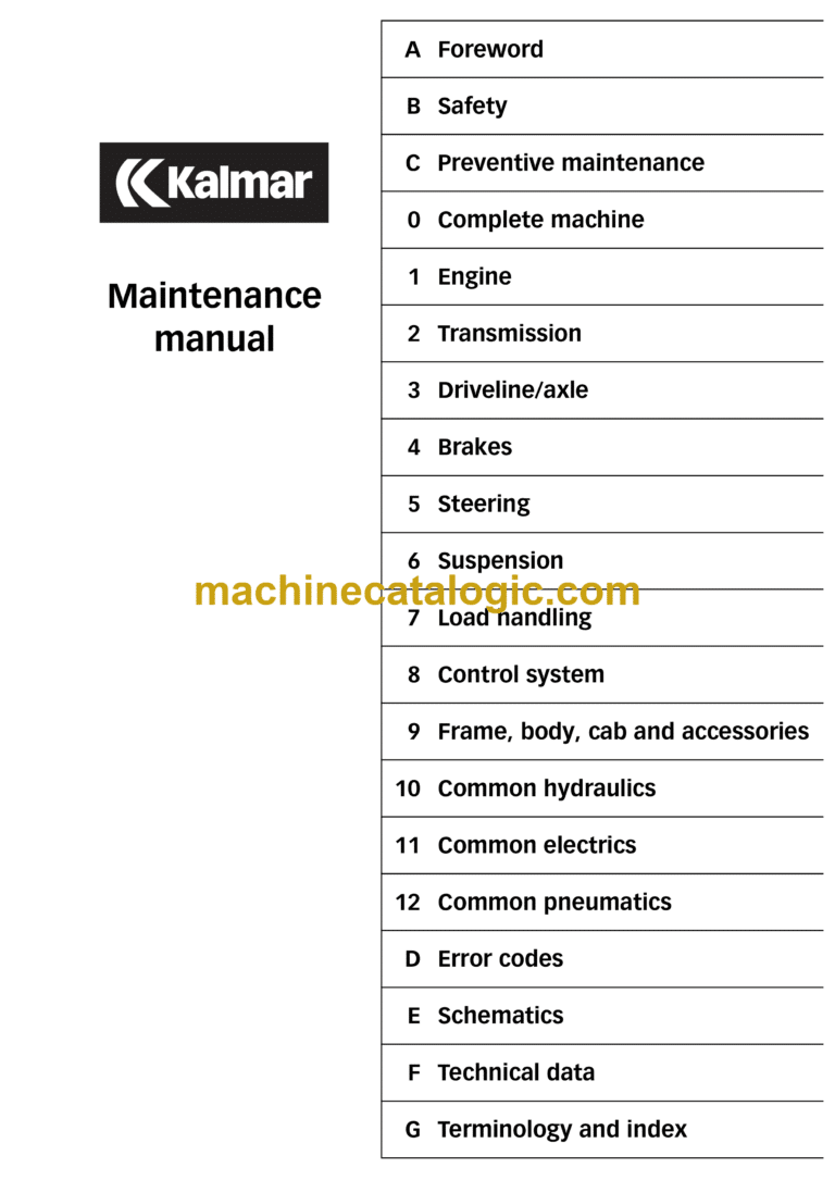 Kalmar DCF 280-500 Forklift Trucks Maintenance Manual
