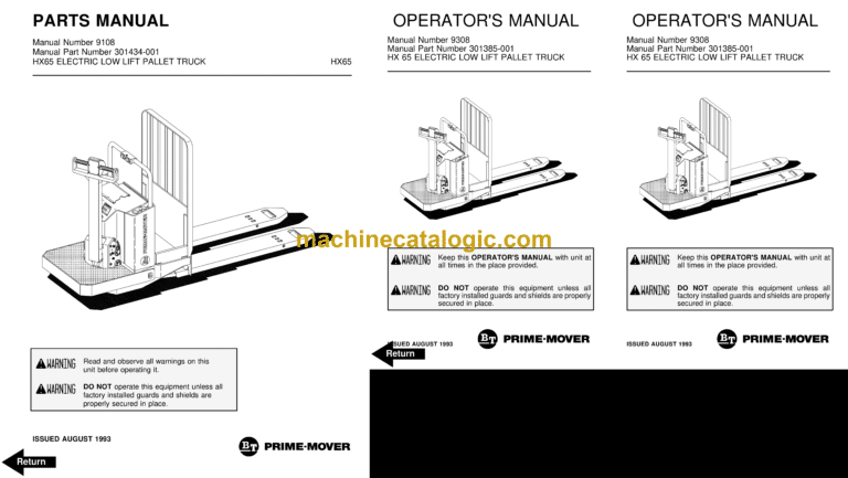 BT HX65 Forklift Operator and Parts Manual