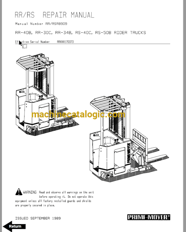 BT RR40B, RR30C, RR34B, RS40C, RS50B, RR45, RR45Z Rider Truck Service Manual