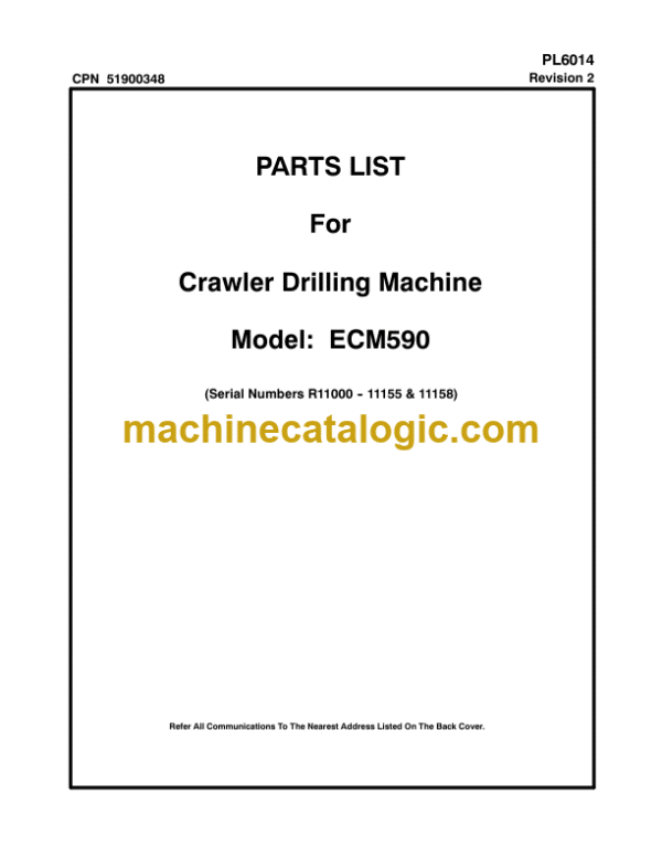 Ingersoll Rand ECM590 Crawler Drilling Machine Parts Manual (R11000 11155 & 11158)