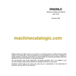 Daewoo DH220LC Excavator Operation and Maintenance Manual (2022-7051E)