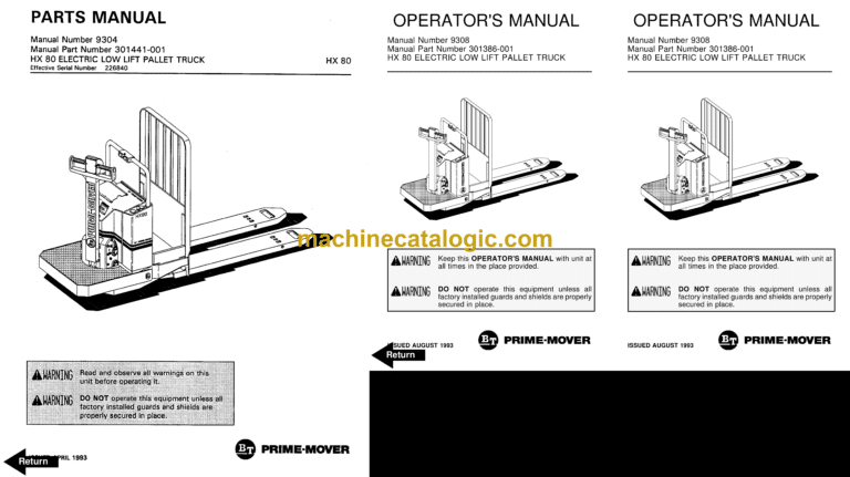 BT HX80 Forklift Operator and Parts Manual