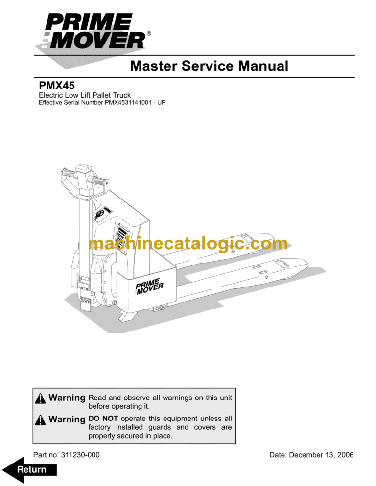 BT PMX45 Electric Pallet Truck Master Service Manual