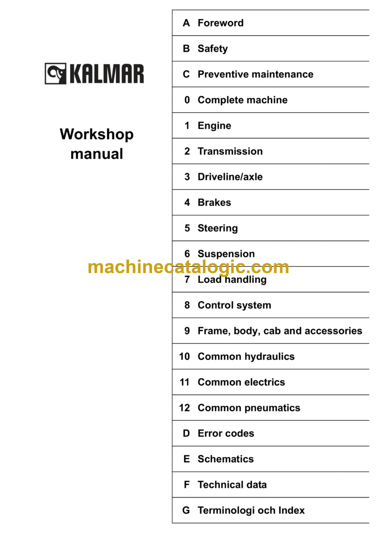 Kalmar ECF 50-90 Forklift Trucks 5–9 tonnes Workshop Manual