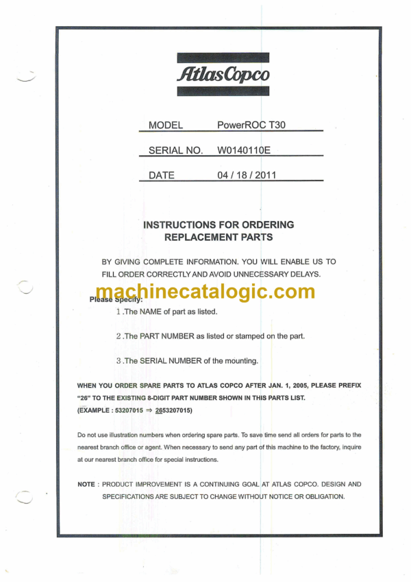 Atlas Copco T30 PowerROC Parts Manual