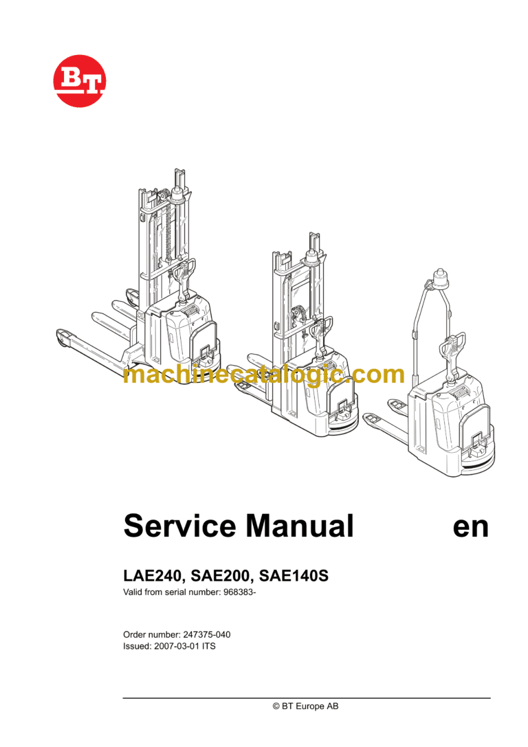 BT LAE240, SAE200, SAE140S Electric Pallet Truck Master Service Manual