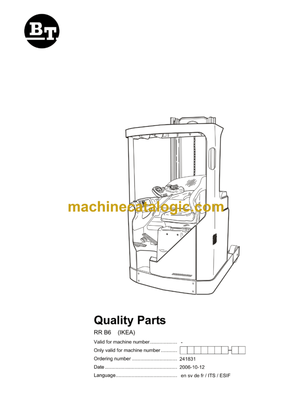 BT RR B6 Reach Truck Quality Parts Manual