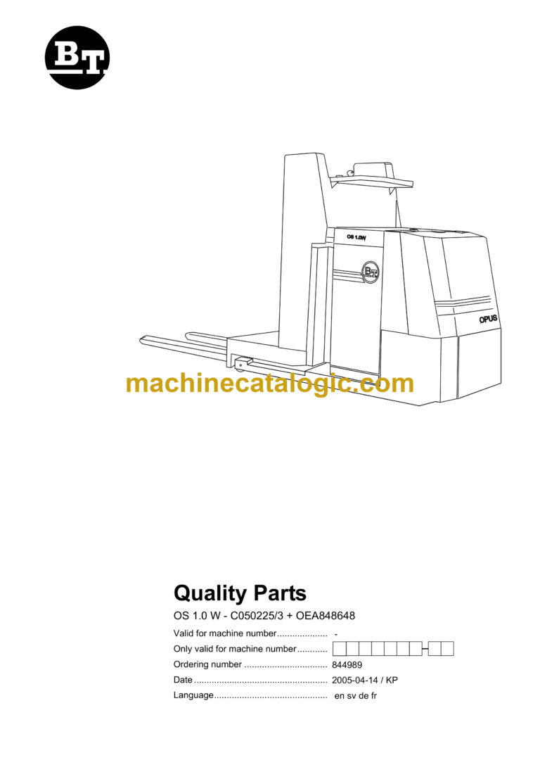 BT OS 1.0 W - C050225-3 + OEA848648 Order Picker Quality Parts Manual