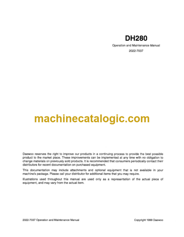 Daewoo DH280 Excavator Operation and Maintenance Manual (2022-7037)