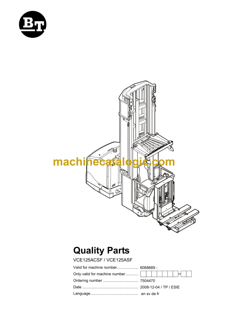 BT VCE125ACSF, VCE125ASF Very Narrow Aisle Truck Quality Parts Manual
