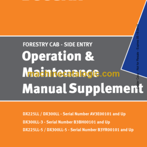 Doosan DX225LL, DX300LL, DX300LL-3, DX225LL-5, DX300LL-5 Forestry Cab - Side Entry Operation and Maintenance Manual Supplement (Serial Number AV3E00101, B3BH00101, B3YR00101 and Up)