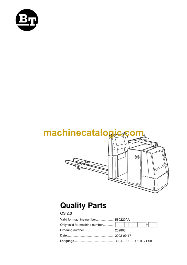 BT OS 2.0 Order Picker Quality Parts Manual