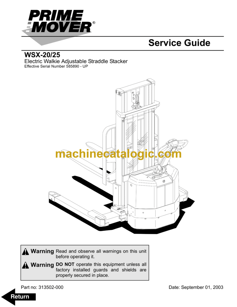 BT WSX20, WSX25 Electric Walkie Adjustable Straddle Stacker Master Service Guide