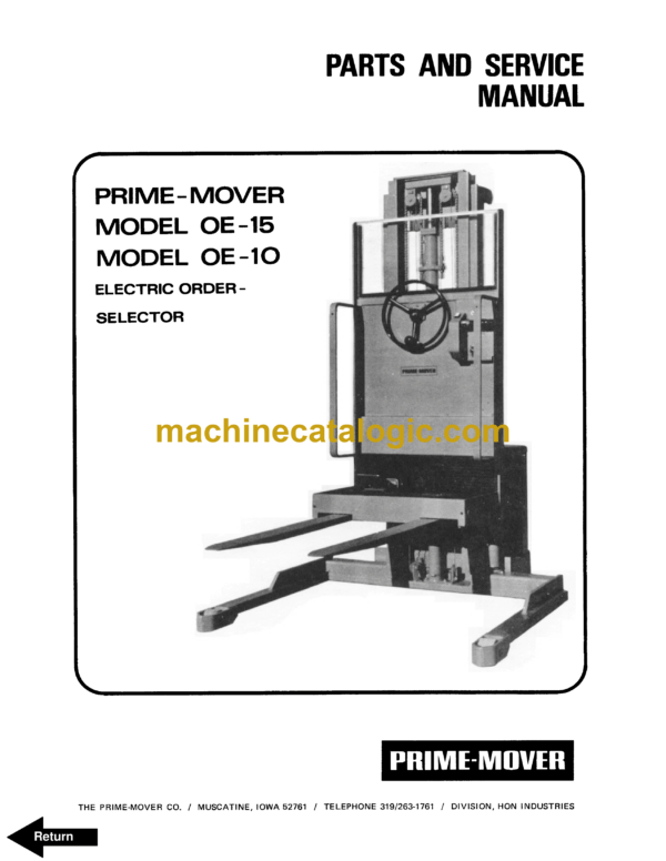 BT OE10, OE15 Order Picker Maintenance, Operator and Parts Manual