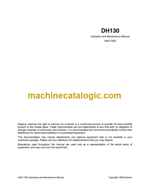 Daewoo DH130 Excavator Operation and Maintenance Manual (2022-7022)