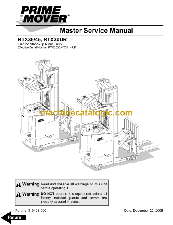 BT RTX35, RTX45, RTX30DR Stand-Up Rider Forklift Master Service Manual