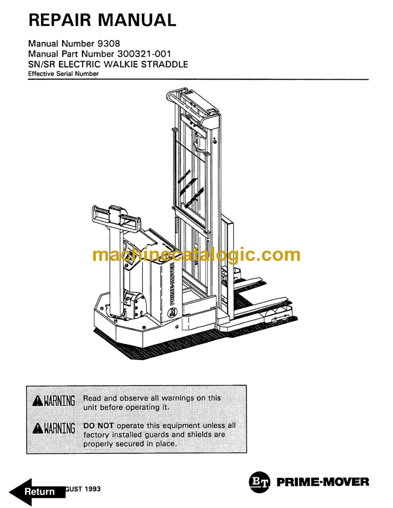 BT SN, SR Forklift Repair Manual