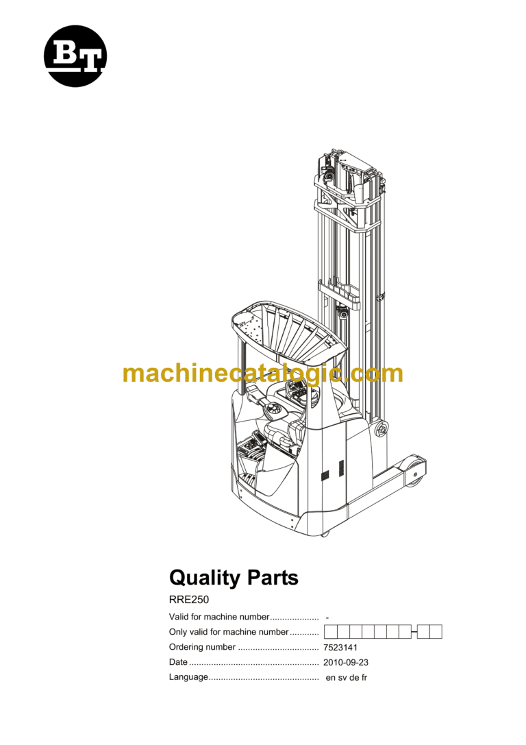 BT RRE250 Reach Truck Quality Parts Manual