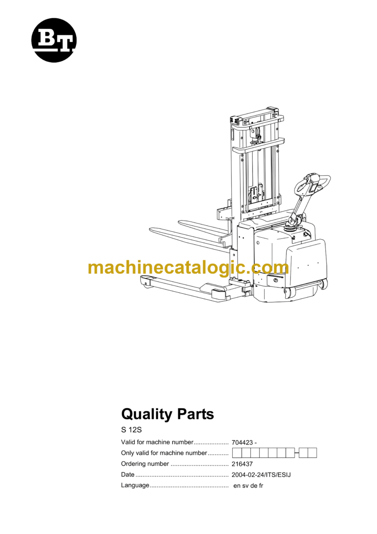 BT S12S Pedestrian Stacker Quality Parts Manual
