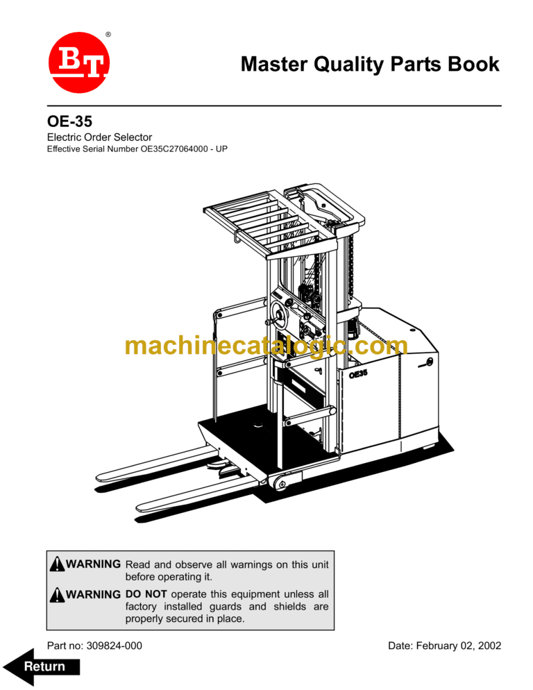 BT OE35 Electric Pallet Truck Master Service Manual