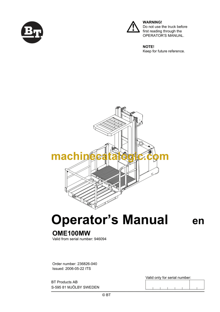 BT OME100MW Order Picker Operators Manual
