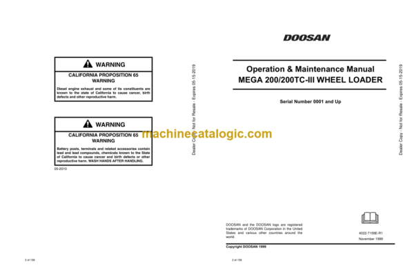 Doosan Mega 200, Mega 200TC-3 Wheel Loader Operation and Maintenance Manual (Serial Number 0001 and Up) - Image 4