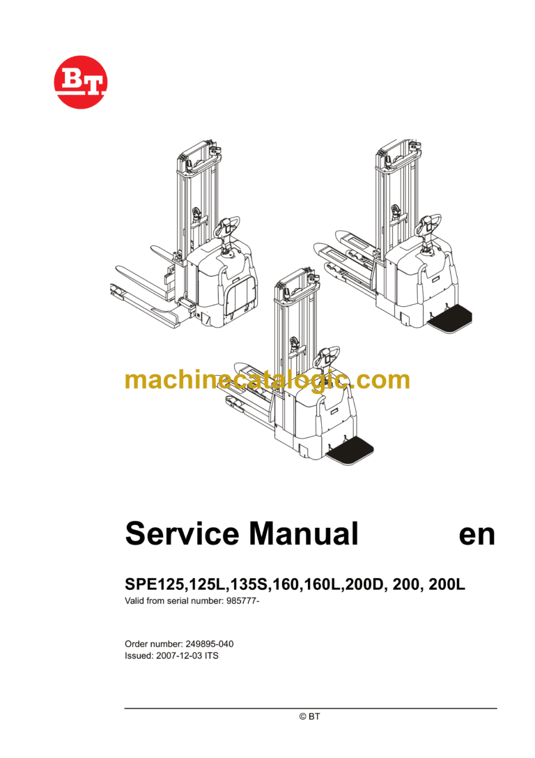 BT SPE125, SPE125L, SPE135S, SPE160, SPE160L, SPE200D, SPE200, SPE200L Electric Stacker Master Service Manual