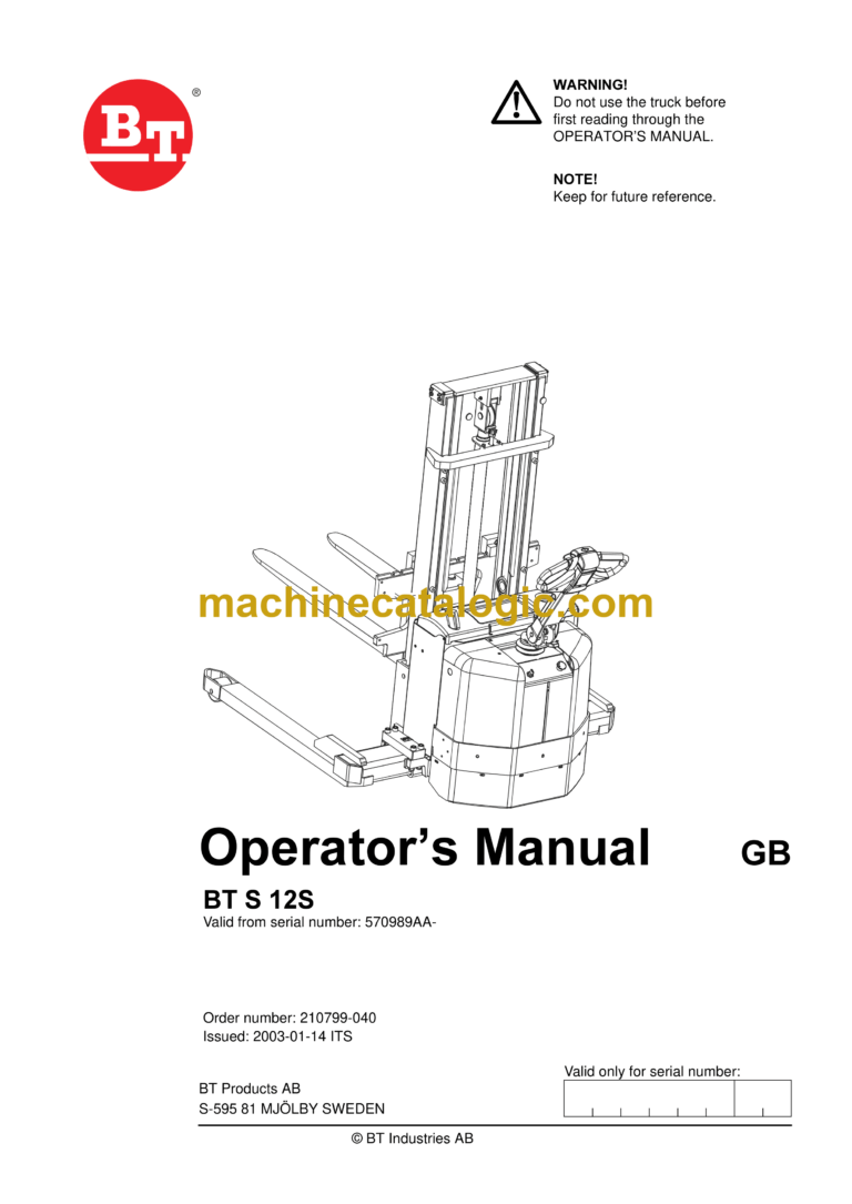 BT S12S Pedestrian Stacker Operators Manual
