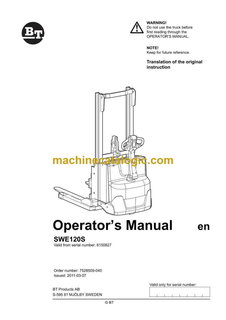 BT SWE120S Pedestrian Stacker Operators Manual