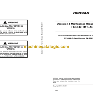 Doosan DX225LL-5, DX300LL-5, DX380LL-5 Excavator Operation and Maintenance Manual Supplement (B4FN00101, B4H600101)