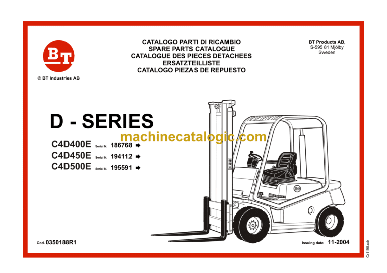BT C4D400E, C4D450E, C4D500E Diesel Forklift Quality Parts Manual