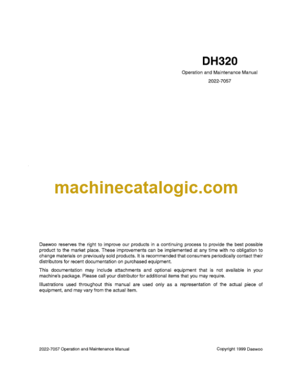 Daewoo DH320 Excavator Operation and Maintenance Manual (2022-7057)