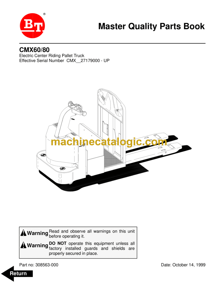 BT CMX60, CMX80 Electric Forklift Quality Parts Manual