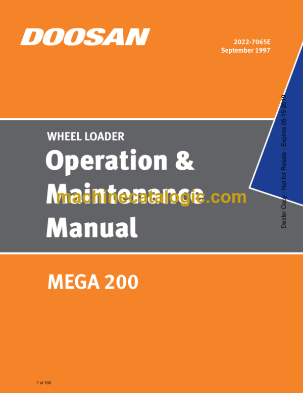 Doosan Mega 200 Wheel Loader Operation and Maintenance Manual (OM-2022-7065 E)