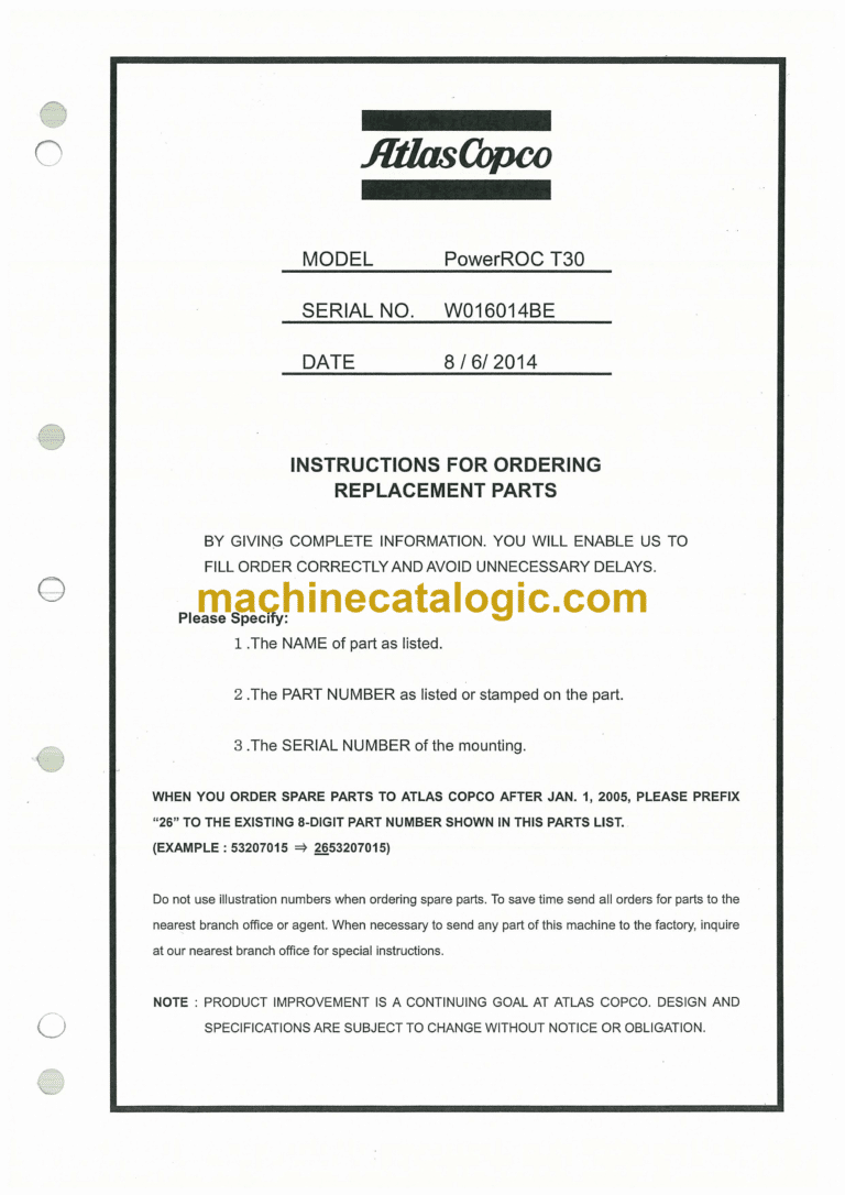 Atlas Copco T30 PowerROC Parts Manual