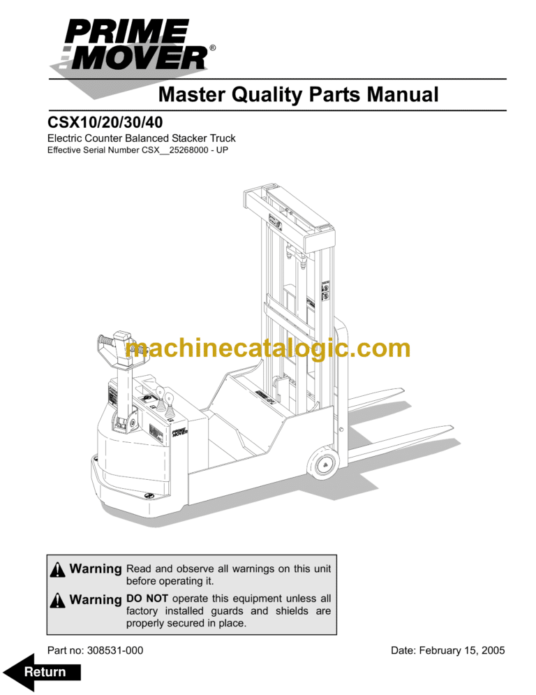 BT CSX10, CSX20, CSX30, CSX40 Electric Stacker Quality Parts Manual