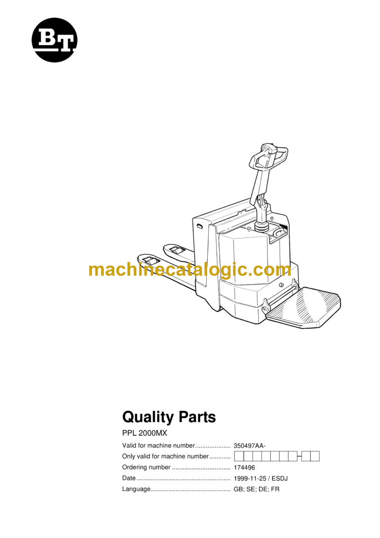 BT PPL 2000MX Pedestrian Stacker Quality Parts Manual