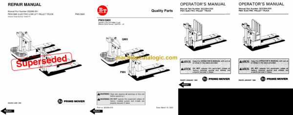 BT PMX, QMX Powered Pallet Truck Full Manual (Service, Parts and Operators Manual)