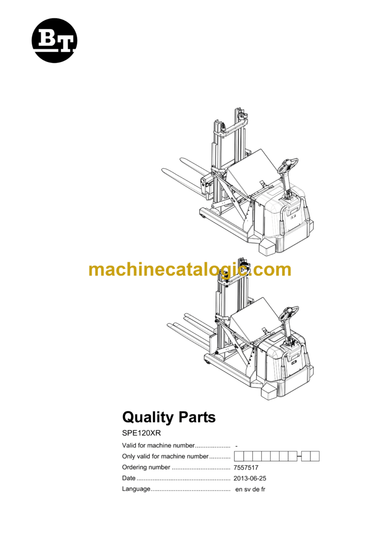BT SPE120XR Electric Stacker Quality Parts Manual
