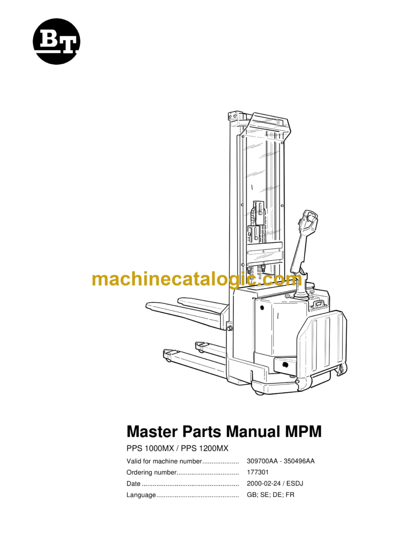 BT PPS 1000MX, PPS 1200MX Pedestrian Stacker Quality Parts Manual