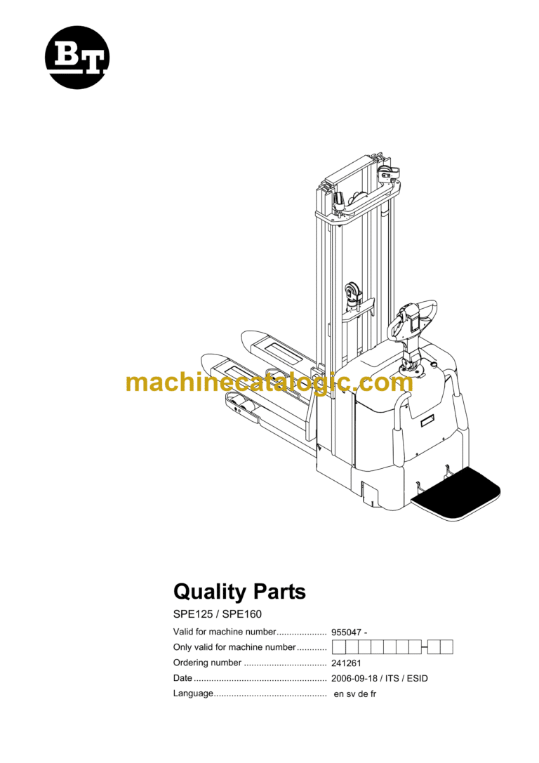 BT SPE125, SPE160 Electric Stacker Quality Parts Manual