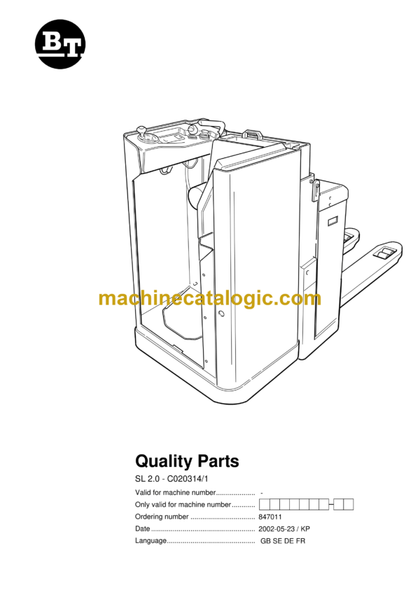 BT SL 2.0 - C020314-1 Electric Forklift Quality Parts Manual