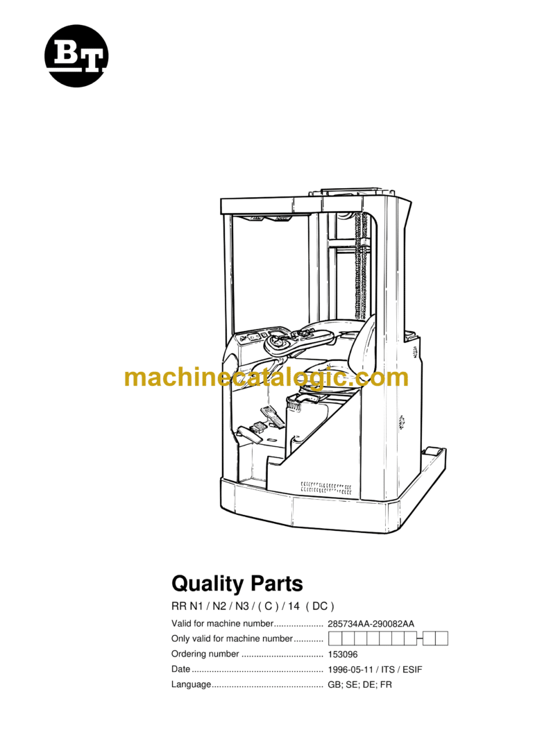 BT RR N1, N2, N3C, 14DC Reach Truck Quality Parts Manual